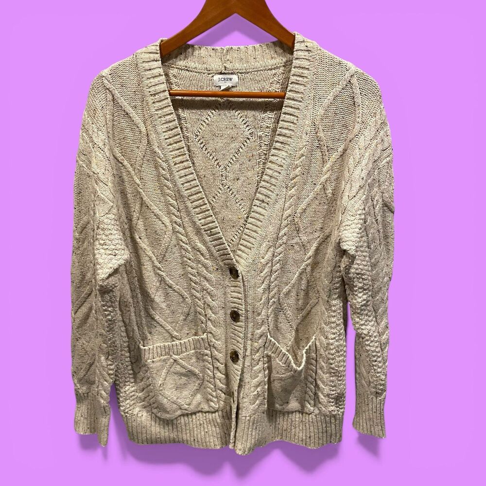 Cute J.Crew creamy oatmeal rainbow speckled shaker knit cardigan sweater pockets
